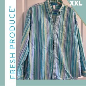 Fresh Produce XL Beachy Coverup Blue Green Striped Button-down Shirt